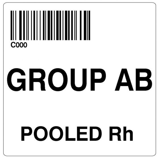ISBT 128 Label (Synthetic, Permanent) "Group Ab Pooled RH" , 2"x2" White, 500 per Roll