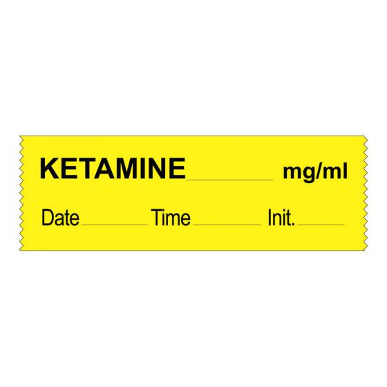 Anesthesia Tape with Date, Time & Initial (Removable) Ketamine mg/ml 1/2" x 500" - 333 Imprints - Yellow - 500 Inches per Roll