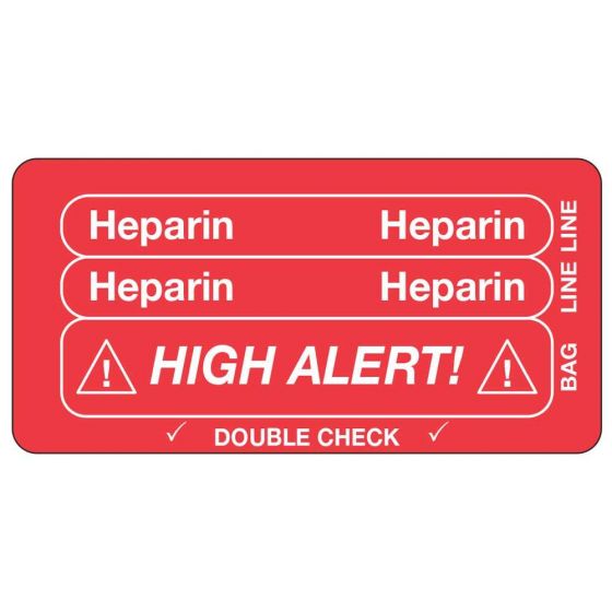 IV Label Piggyback Paper Permanent Heparin Heparin 3" Core 1 1/2"x3 Red 1000 per Roll
