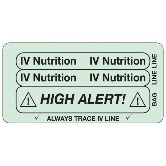 IV Label Piggyback Paper Permanent IV Nutrition IV 3" Core 1 1/2"x3 Light Green 1000 per Roll