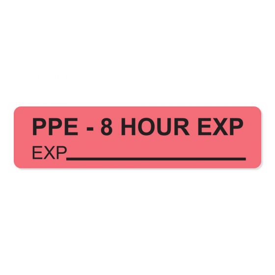 PPE 8 Hour Expiration Label Paper Permanent, 1" Core, 1-1/4" x 5/16" Fluorescent Red, 760 per Roll