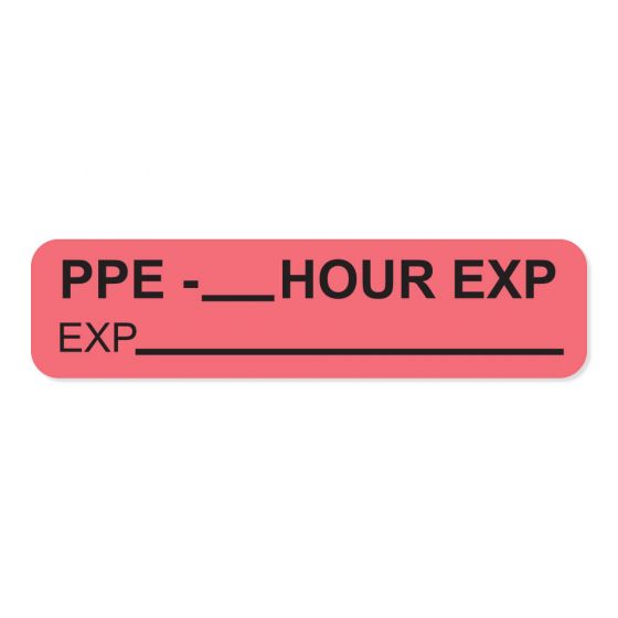 PPE ___ Hour Expiration Label Paper Permanent, 1" Core, 1-1/4" x 5/16" Fluorescent Red, 760 per Roll