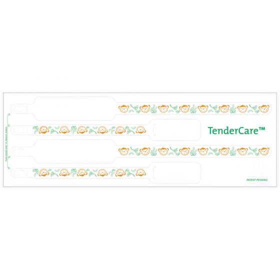 TENDERCARE® THERMAL WRISTBAND THERMAL 4PT MOTHER, FATHER, BABY SET; ADHESIVE CLOSURE X 1" 11" L X 1" H (ADULT) 7" L X 8" H (INFANT) WHITE WITH MONKEYS - 400 PER BOX