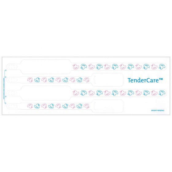 TENDERCARE® THERMAL WRISTBAND THERMAL 4PT MOTHER, FATHER, BABY SET; ADHESIVE CLOSURE X 1" 11" L X 1" H (ADULT) 7" L X 8" H (INFANT) WHITE WITH DUCKS - 400 PER BOX