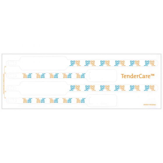 TENDERCARE® THERMAL WRISTBAND THERMAL 4PT MOTHER, FATHER, BABY SET; ADHESIVE CLOSURE X 1 1/2" 11" L X 1" H (ADULT) 7" L X 8" H (INFANT) WHITE WITH TIGERS - 400 PER BOX