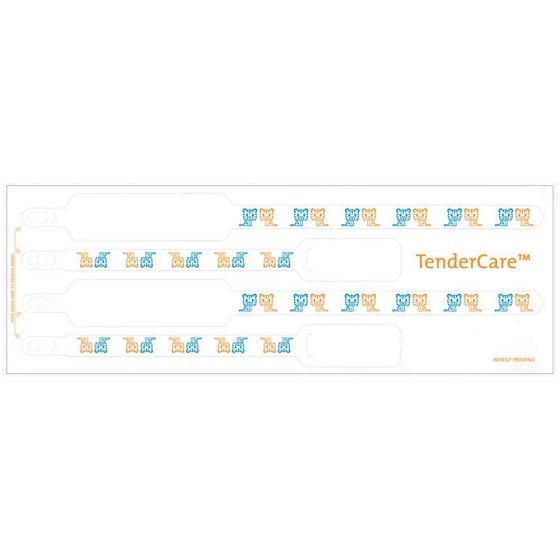 TENDERCARE® THERMAL WRISTBAND THERMAL 4PT MOTHER, FATHER, BABY SET; ADHESIVE CLOSURE X 3" 11" L X 1" H (ADULT) 7" L X 8" H (INFANT) WHITE WITH TIGERS - 300 PER BOX