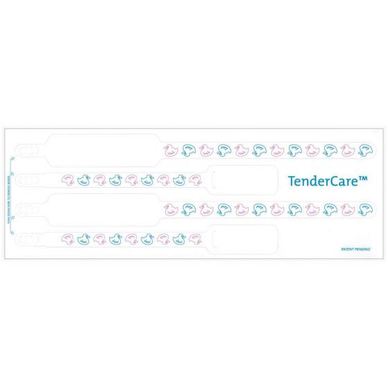 Tendercare® Thermal Wristband 4pt Mother, Father, Baby Set Adhesive Closure 11" L X 1" H (Adult) 8" L X 7/8" H (Infant) White With Ducks, 300 per Box