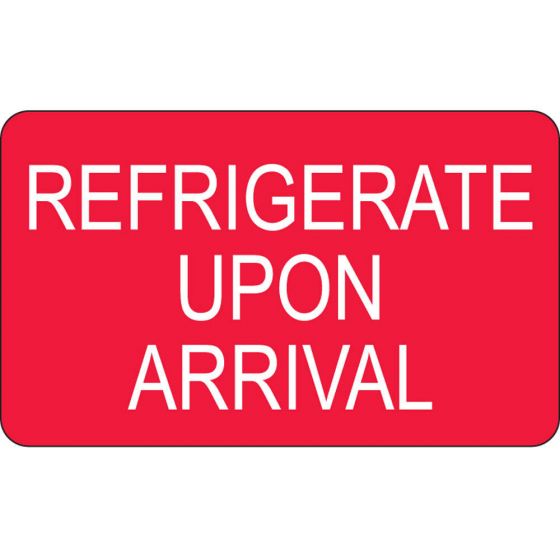 Communication Label (Paper, Permanent) Refrigerate Upon Arrival 2 1/2" x 1 1/2" Red - 500 per Roll, 2 Rolls per Box
