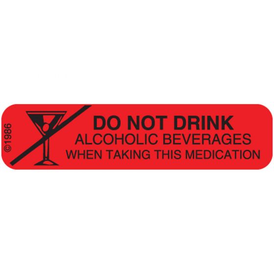 Communication Label (Paper, Permanent) No Alcohol While 1 9/16" x 3/8" Red - 500 per Roll, 2 Rolls per Box