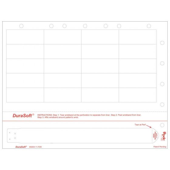 DURASOFT® LASER WRISTBAND/LABEL WITH HOLES, TAMPER EVIDENT, PAPER, 2 1/2" X 1", ADULT, WHITE, 20 LABELS PER SHEET, 4 PKS OF 250 SHEETS PER CASE