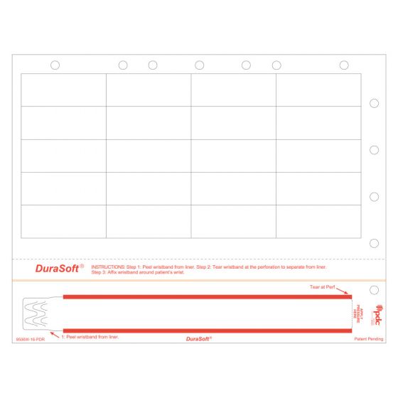 DuraSoft® Laser Patient ID Wristband with Holes, Adult, Tamper Evident, 20 Labels, Red