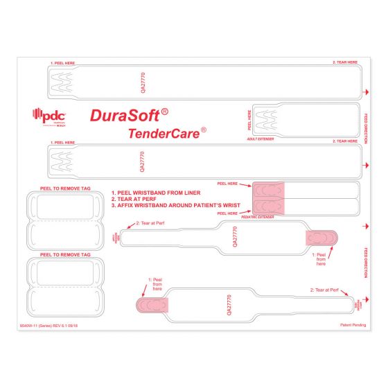 Durasoft® Tendercare® Laser Wristband, Tamper Evident, Adult/infant, White, 2 Pks of 250 Sheets per Case - Serialized
