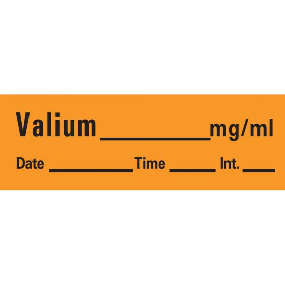 Anesthesia Tape with Date, Time & Initial (Removable) Valium mg/ml Date 1/2" x 500" - 333 Imprints - Orange - 500 Inches per Roll