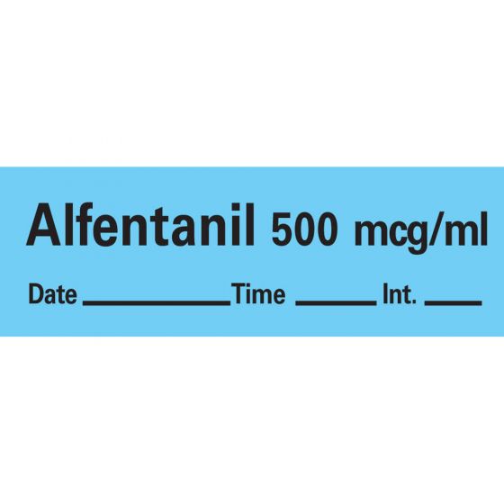 Anesthesia Tape with Date, Time, and Initial Removable Alfentanil 500 mcg/ml" 1" Core 1/2" x 500 Imprints Blue 333 500 Inches per Roll