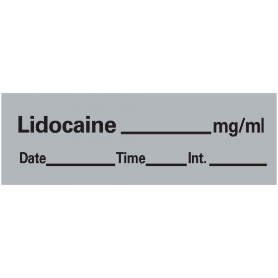Anesthesia Tape with Date, Time & Initial (Removable) Lidocaine mg/ml 1/2" x 500" - 333 Imprints - Gray - 500 Inches per Roll