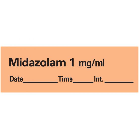 Anesthesia Tape with Date, Time, and Initial Removable Midazolam 1 mg/ml 1" Core 1/2" x 500" Imprints Orange 333 500 Inches per Roll