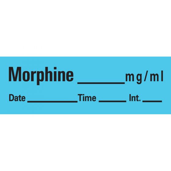 Anesthesia Tape with Date, Time & Initial (Removable) Morphine mg/ml 1/2" x 500" - 333 Imprints - Blue - 500 Inches per Roll