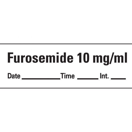 Anesthesia Tape with Date, Time & Initial (Removable) Furosemide 10 mg/ml 1 Core 1/2" x 500" - 333 Imprints - White - 500 Inches per Roll