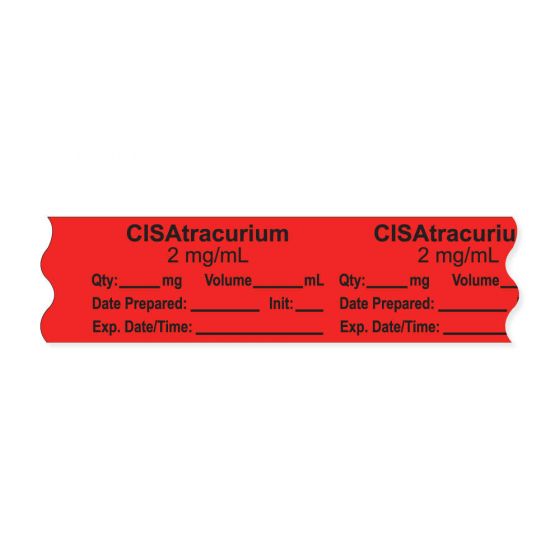Anesthesia Tape, with Expiration Date, Time & Initial (Removable), "CisAtracurium 2 mg/ml" 3/4" x 500", Fluorescent Red - 333 Imprints - 500 Inches per Roll
