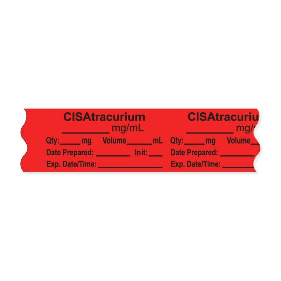 Anesthesia Tape, with Expiration Date, Time & Initial (Removable), "CisAtracurium mg/ml" 3/4" x 500", Fluorescent Red - 333 Imprints - 500 Inches per Roll