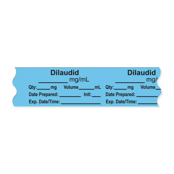 Anesthesia Tape, with Expiration Date, Time & Initial (Removable), "Dilaudid mg/ml" 3/4" x 500" Blue - 333 Imprints - 500 Inches per Roll