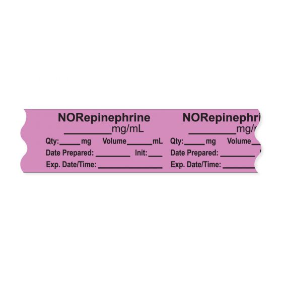 Anesthesia Tape, with Expiration Date, Time & Initial (Removable), "NorEpinephrine mg/ml" 3/4" x 500", Violet - 333 Imprints - 500 Inches per Roll