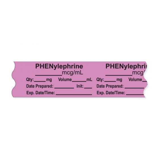 Anesthesia Tape, with Expiration Date, Time & Initial (Removable), "Phenylephrine mcg/ml" 3/4" x 500", Violet - 333 Imprints - 500 Inches per Roll