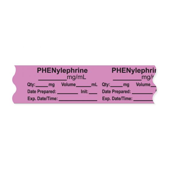 Anesthesia Tape, with Expiration Date, Time & Initial (Removable), "Phenylephrine mg/ml" 3/4" x 500", Violet - 333 Imprints - 500 Inches per Roll
