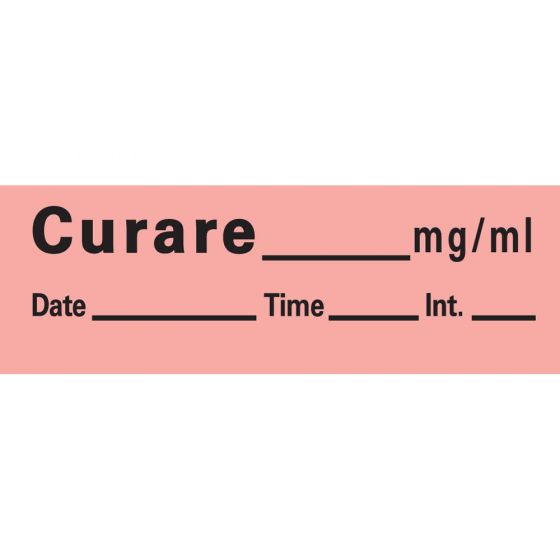 Anesthesia Tape with Date, Time & Initial (Removable) Curare mg/ml Date 1/2" x 500" - 333 Imprints - Fluorescent Red - 500 Inches per Roll