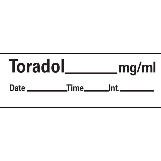 Anesthesia Tape with Date, Time & Initial (Removable) Toradol mg/ml 1/2" x 500" - 333 Imprints - White - 500 Inches per Roll