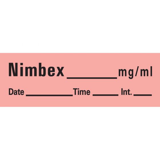 Anesthesia Tape with Date, Time & Initial (Removable) Nimbex mg/ml Date 1/2" x 500" - 333 Imprints - Fluorescent Red - 500 Inches per Roll