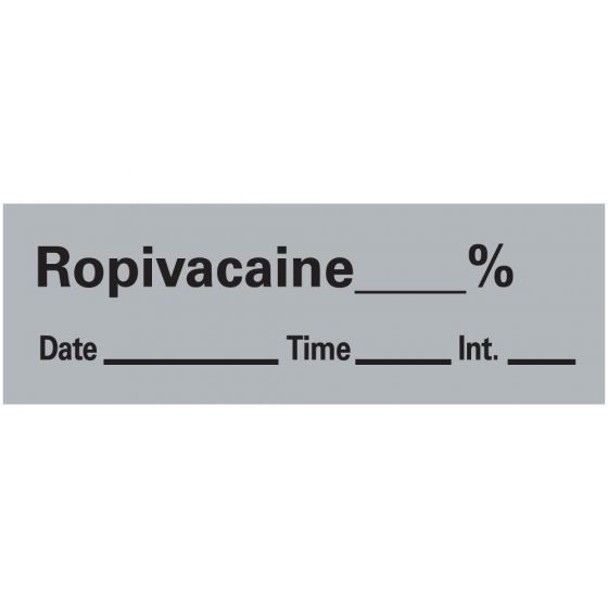 Anesthesia Tape with Date, Time & Initial (Removable) Ropivacaine % 1/2" x 500" - 333 Imprints - Gray - 500 Inches per Roll