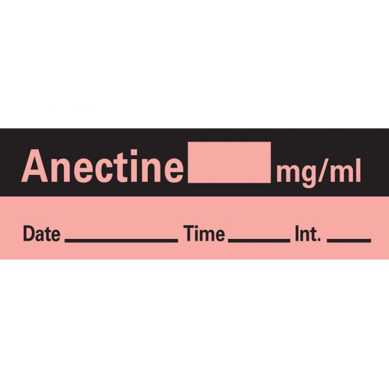 Anesthesia Tape with Date, Time & Initial (Removable) Anectine mg/ml 1/2" x 500" - 333 Imprints - Fluorescent Red - 500 Inches per Roll