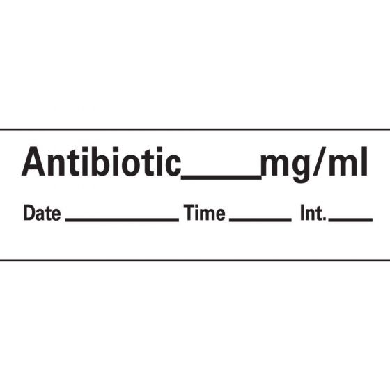 Anesthesia Tape with Date, Time & Initial (Removable) Antibiotic mg/ml 1/2" x 500" - 333 Imprints - White - 500 Inches per Roll