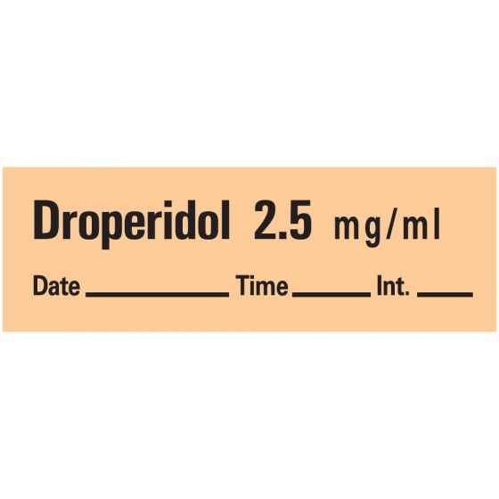 Anesthesia Tape with Date, Time & Initial (Removable) Droperidol 2.5 mg/ml 1/2" x 500" - 333 Imprints - Salmon - 500 Inches per Roll