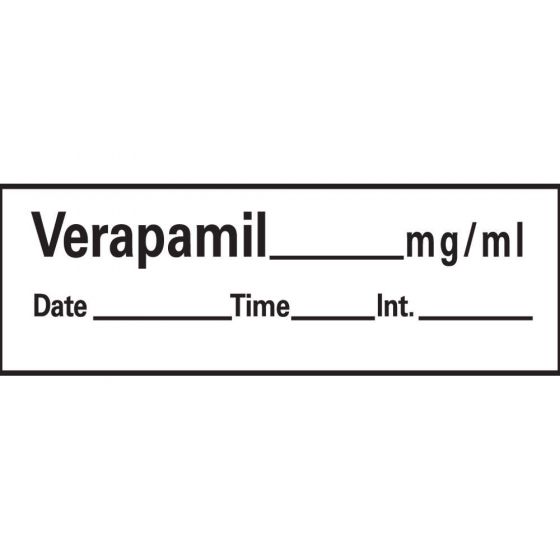Anesthesia Tape with Date, Time & Initial (Removable) Verapamil mg/ml 1/2" x 500" - 333 Imprints - White - 500 Inches per Roll