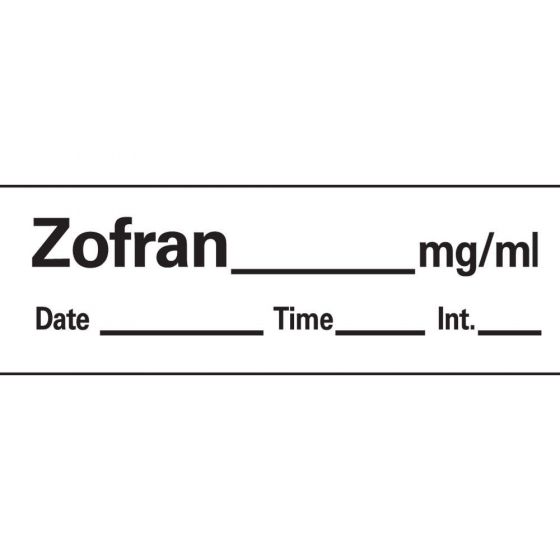 Anesthesia Tape with Date, Time & Initial (Removable) Zofran mg/ml Date 1/2" x 500" - 333 Imprints - White - 500 Inches per Roll
