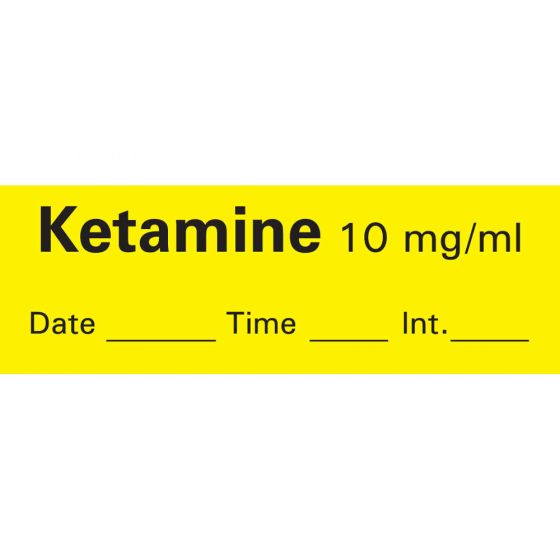 Anesthesia Tape with Date, Time & Initial (Removable) Ketamine 10 mg/ml 1 Core 1/2" x 500" - 333 Imprints - Yellow - 500 Inches per Roll