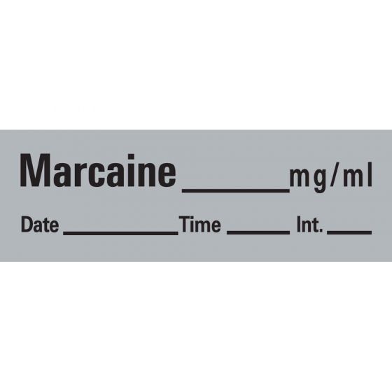 Anesthesia Tape with Date, Time & Initial (Removable) Marcaine mg/ml 1/2" x 500" - 333 Imprints - Gray - 500 Inches per Roll