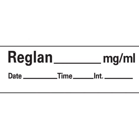 Anesthesia Tape with Date, Time & Initial (Removable) Reglan mg/ml Date 1/2" x 500" - 333 Imprints - White - 500 Inches per Roll