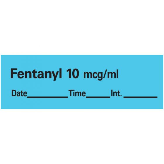 Anesthesia Tape with Date, Time & Initial (Removable) Fentanyl 10 mcg/ml 1 Core 1/2" x 500" - 333 Imprints - Blue Inches per Roll