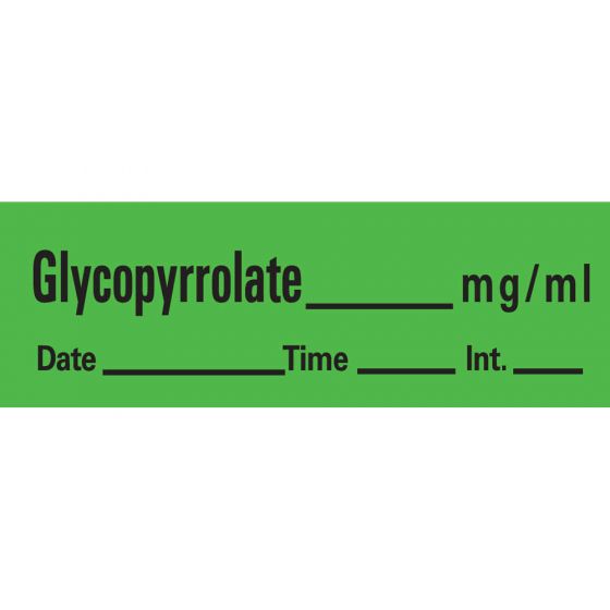 Anesthesia Tape with Date, Time, and Initial Removable Glycopyrrolate mg/ml 1" Core 1/2" x 500" Imprints Green 333 500 Inches per Roll