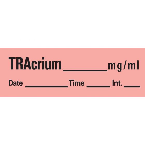 Anesthesia Tape with Date, Time & Initial (Removable) Tracrium mg/ml 1/2" x 500" - 333 Imprints - Fluorescent Red - 500 Inches per Roll