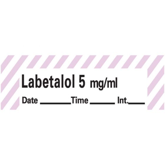 Anesthesia Tape with Date, Time & Initial (Removable) Labetalol 5 mg/ml 1/2" x 500" - 333 Imprints - White with Violet - 500 Inches per Roll