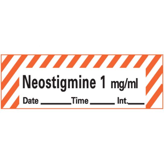Anesthesia Tape with Date, Time & Initial (Removable) Neostigmine 1" mg/ml 1 Core 1/2" x 500" - 333 Imprints - White with Fluorescent Red - 500 Inches per Roll