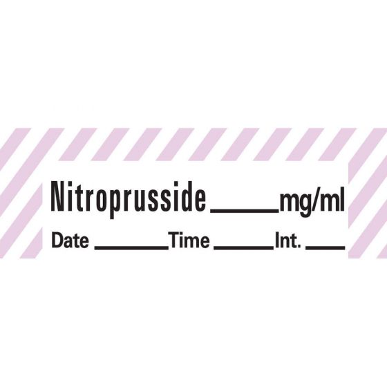 Anesthesia Tape with Date, Time & Initial (Removable) Nitroprusside mg/ml 1/2" x 500" - 333 Imprints - White with Violet - 500 Inches per Roll