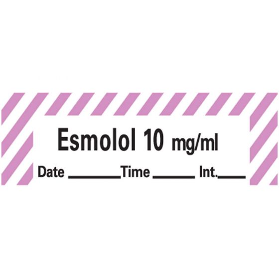 Anesthesia Tape with Date, Time & Initial (Removable) Esmolol 10 mg/ml 1 Core 1/2" x 500" - 333 Imprints - White with Violet - 500 Inches per Roll