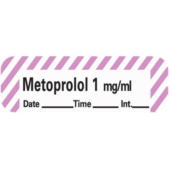 Anesthesia Tape with Date, Time, and Initial Removable Metoprolol 1 mg/ml 1" Core 1/2" x 500" Imprints White with Violet 333 500 Inches per Roll