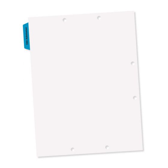 Filepro® Chart Divider Side Tab Position #1 or #5 "1st Admission/10th Admission" 1/5 Cut Mylar Reinforced Tab Blue 100# White 8-1/2"x11" - 300 per Box