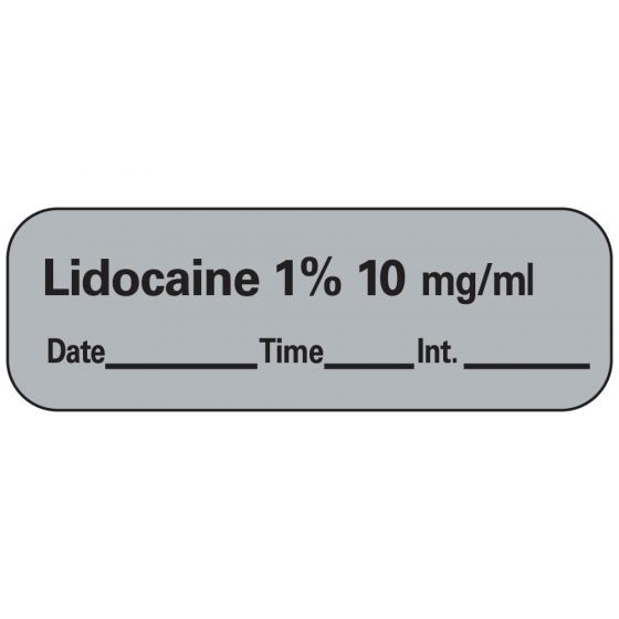 Anesthesia Label with Date, Time & Initial (Paper, Permanent) Lidocaine 1% 10 mg/ml 1 1/2" x 1/2" Gray - 600 per Roll